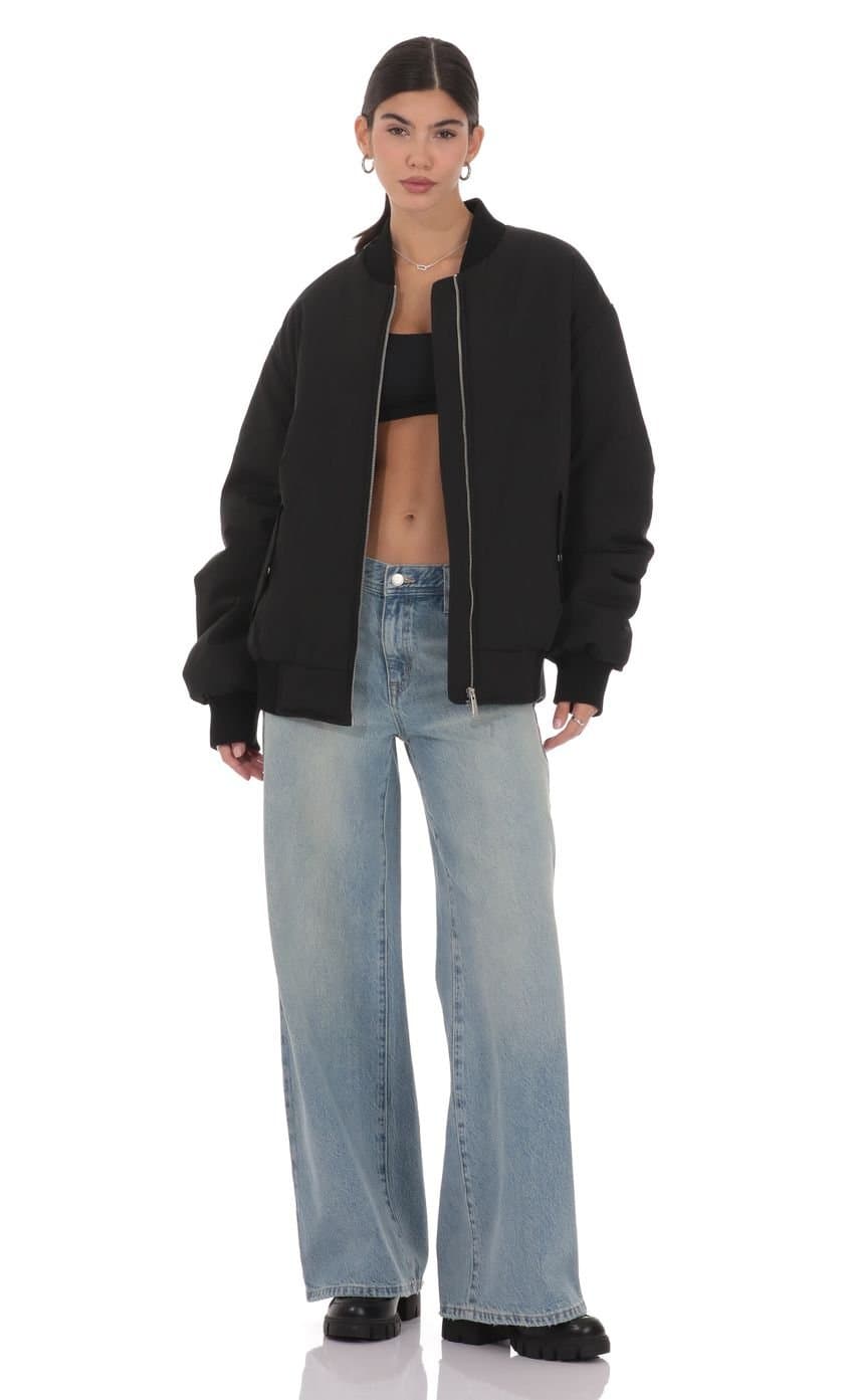 Oversized Bomber Jacket in Black