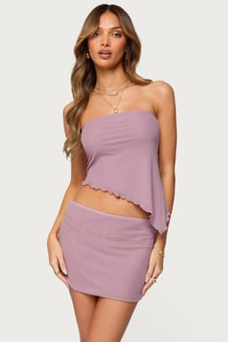 Vivi Mesh Asymmetric Strapless Tube Top - Polyester Spandex