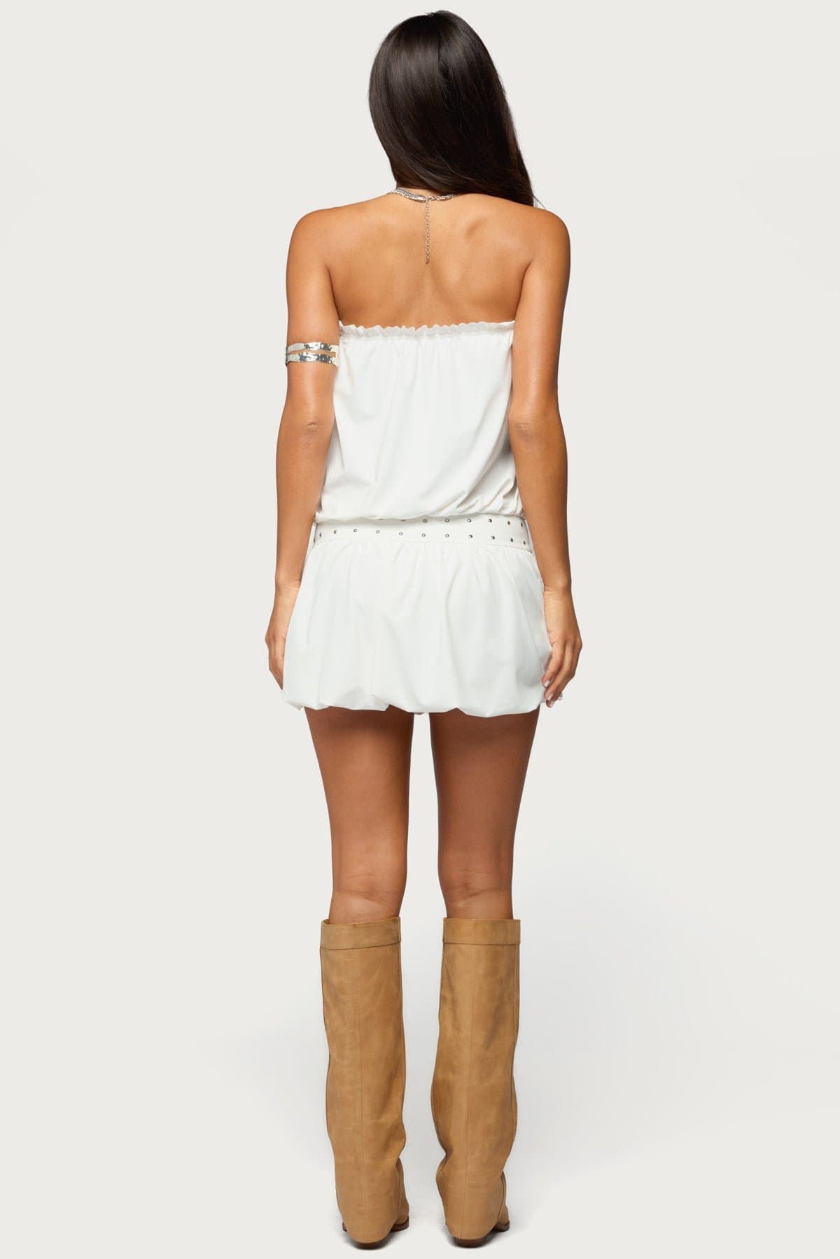 Layton Studded Strapless Bubble Mini Dress - Nylon Spandex Ruffle Trim