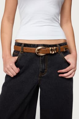 Venus Faux Leather Belt with Gold Tone Metal Buckle 45.3 Inch Length