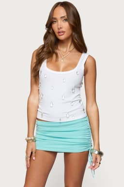 Zelena Faux Crystal Ribbed Tank Top - Square Neckline Cotton Spandex