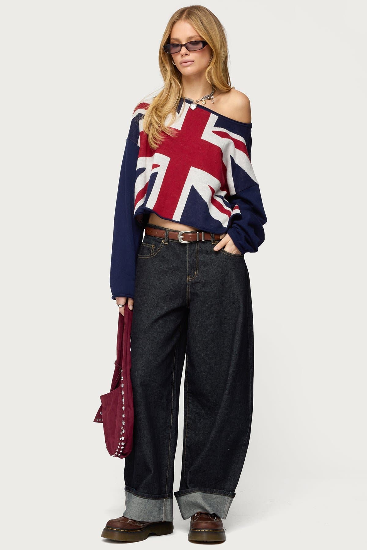 London Babe Sweater with Union Jack Graphic, 100% Cotton Knit