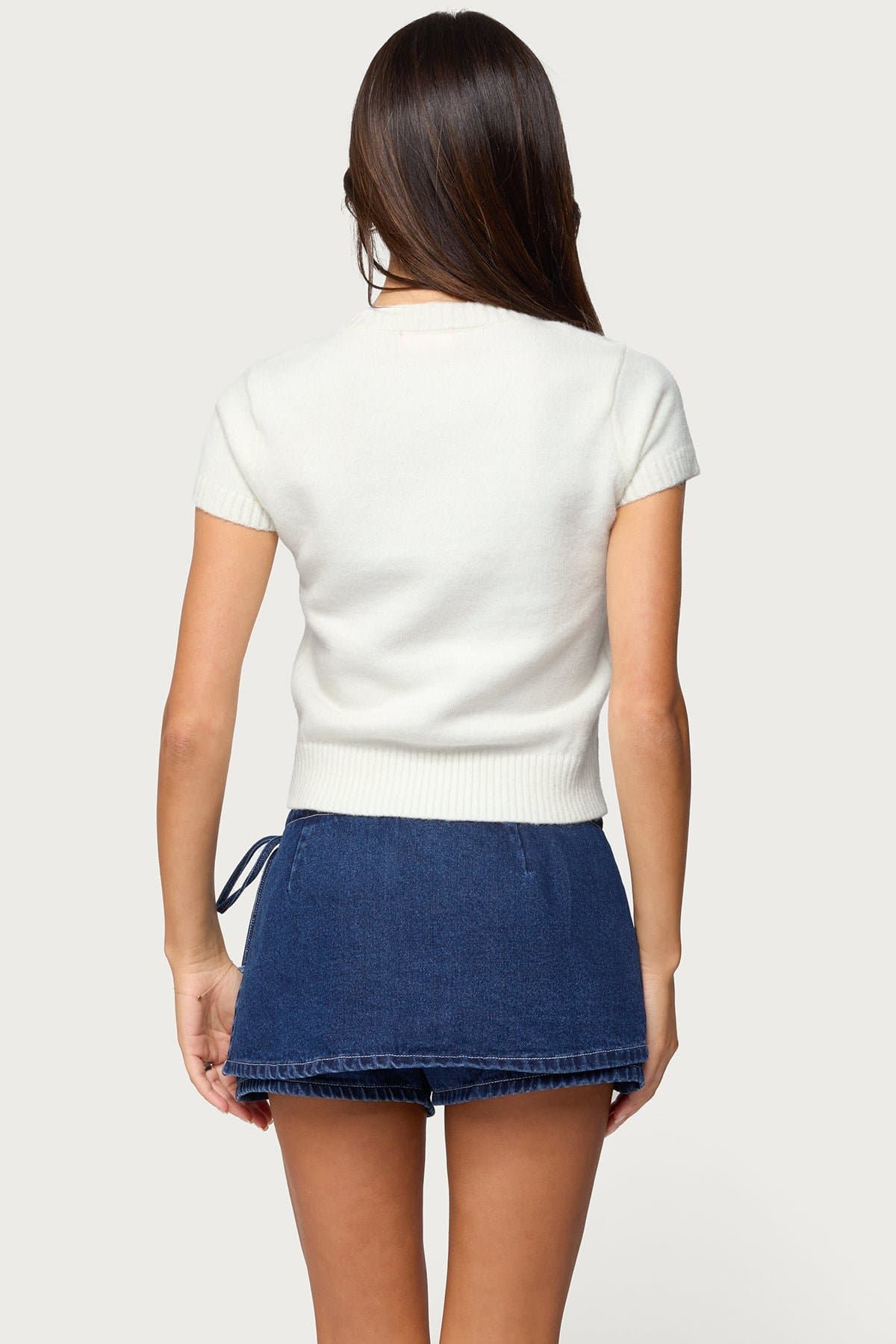 Coreen Button Up Knit Top - Short Sleeve Ribbed Acrylic Polyester Nylon