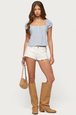 Frayed Vintage Washed Denim Shorts 100% Cotton Size S Inseam 0.8"