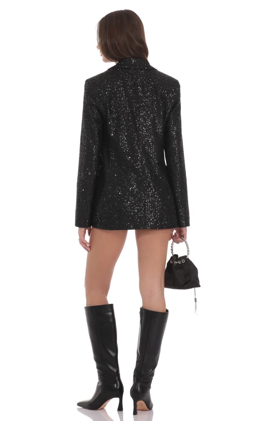 Double Breasted Sequin Blazer in Black