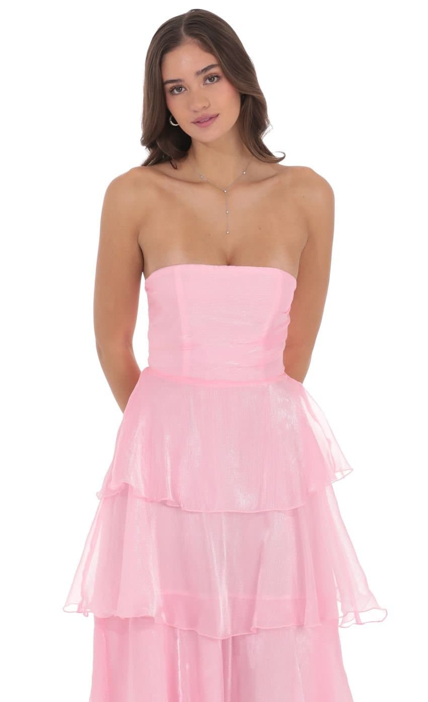 Corset Ruffle Strapless Maxi Dress in Pink