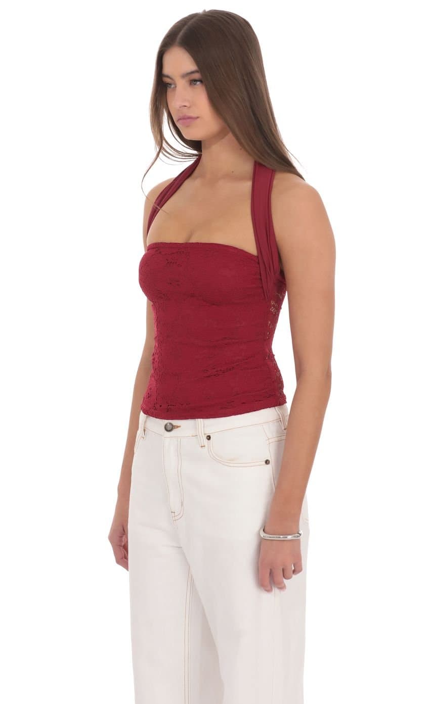 Lace Halter Top in Red