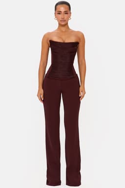 Brown Straight Leg Woven Pants 100% Polyester Functional Fly UK Size 8 87.5cm Inseam