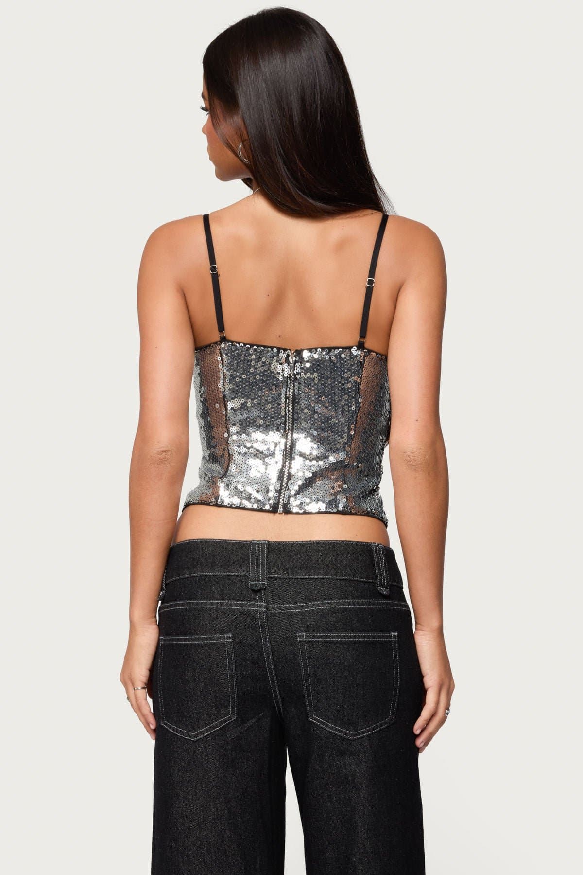Rokko Cut Out Sequin Top - Adjustable Straps, Polyester Spandex