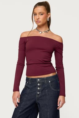 Katie Off Shoulder Long Sleeve Top - Polyester Spandex