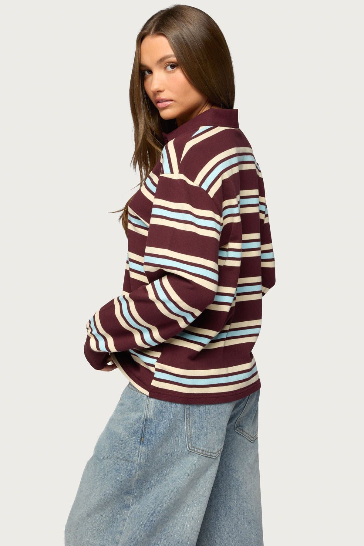 Renya Striped Rugby Shirt Long Sleeve Polo Cotton Rayon Spandex
