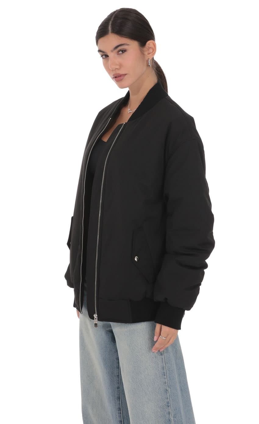 Oversized Bomber Jacket in Black