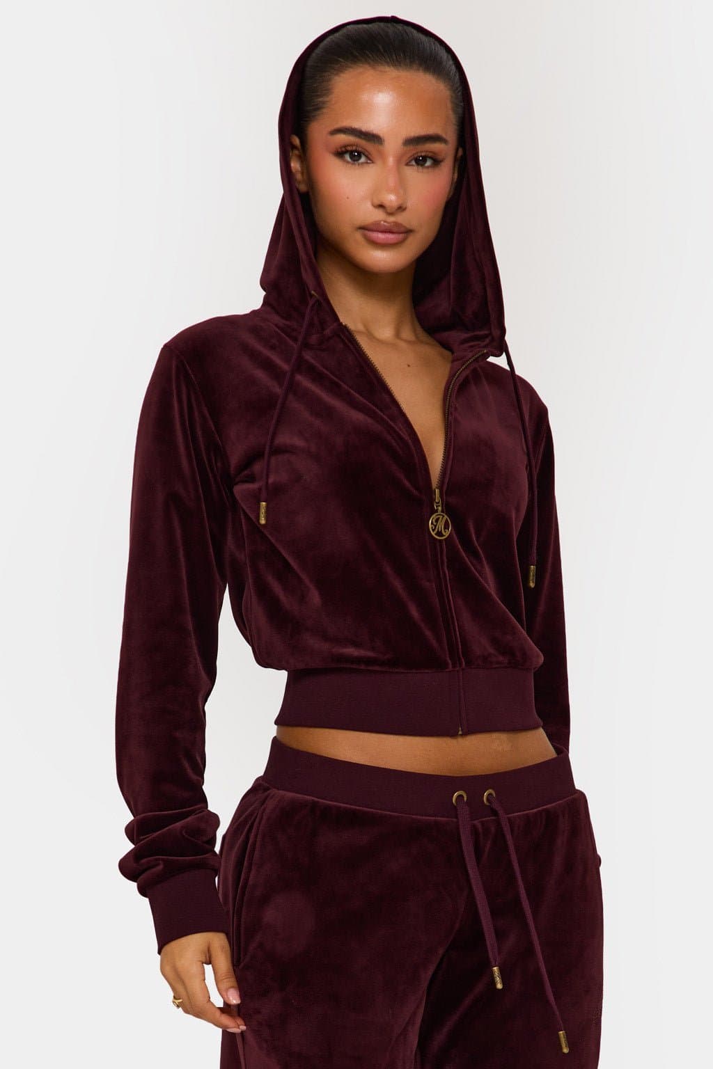 Wine Velour Zip Up Hoodie with Murci Branding Regular Fit