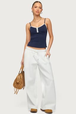 Petite Kamari Low Rise Wide Leg Sweatpants - Cotton Polyester Adjustable Waistband