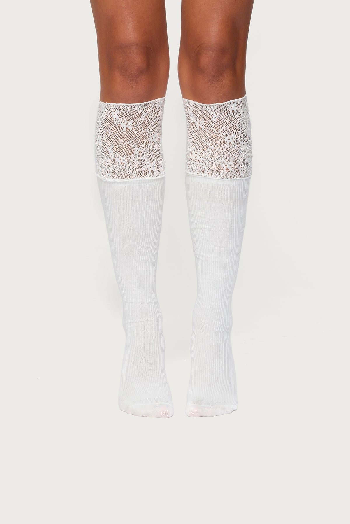 Lacey Layered Knee High Socks - Cotton Polyester Spandex Blend, 24.8 Inch Length