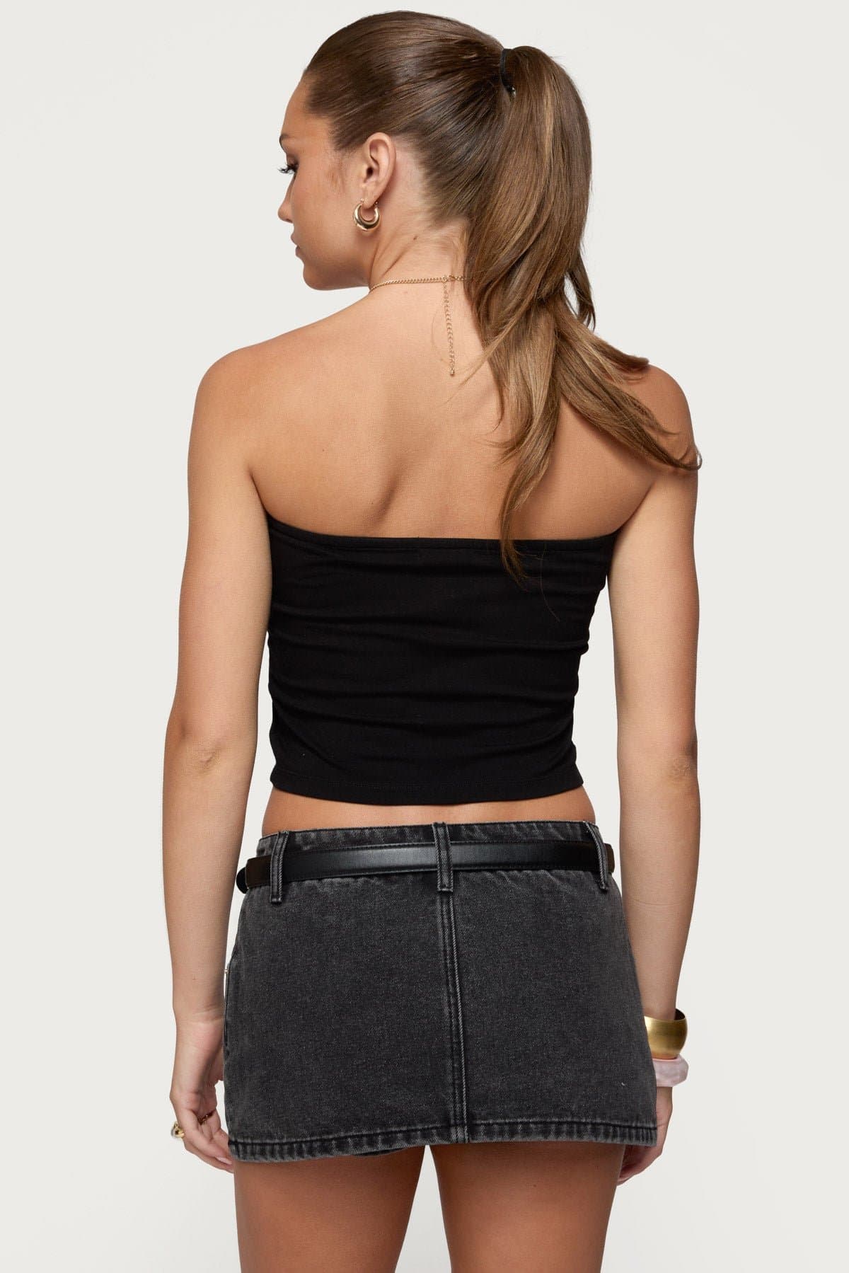 Luli Beaded Flower Tube Top - Cotton Spandex Strapless Crop Top