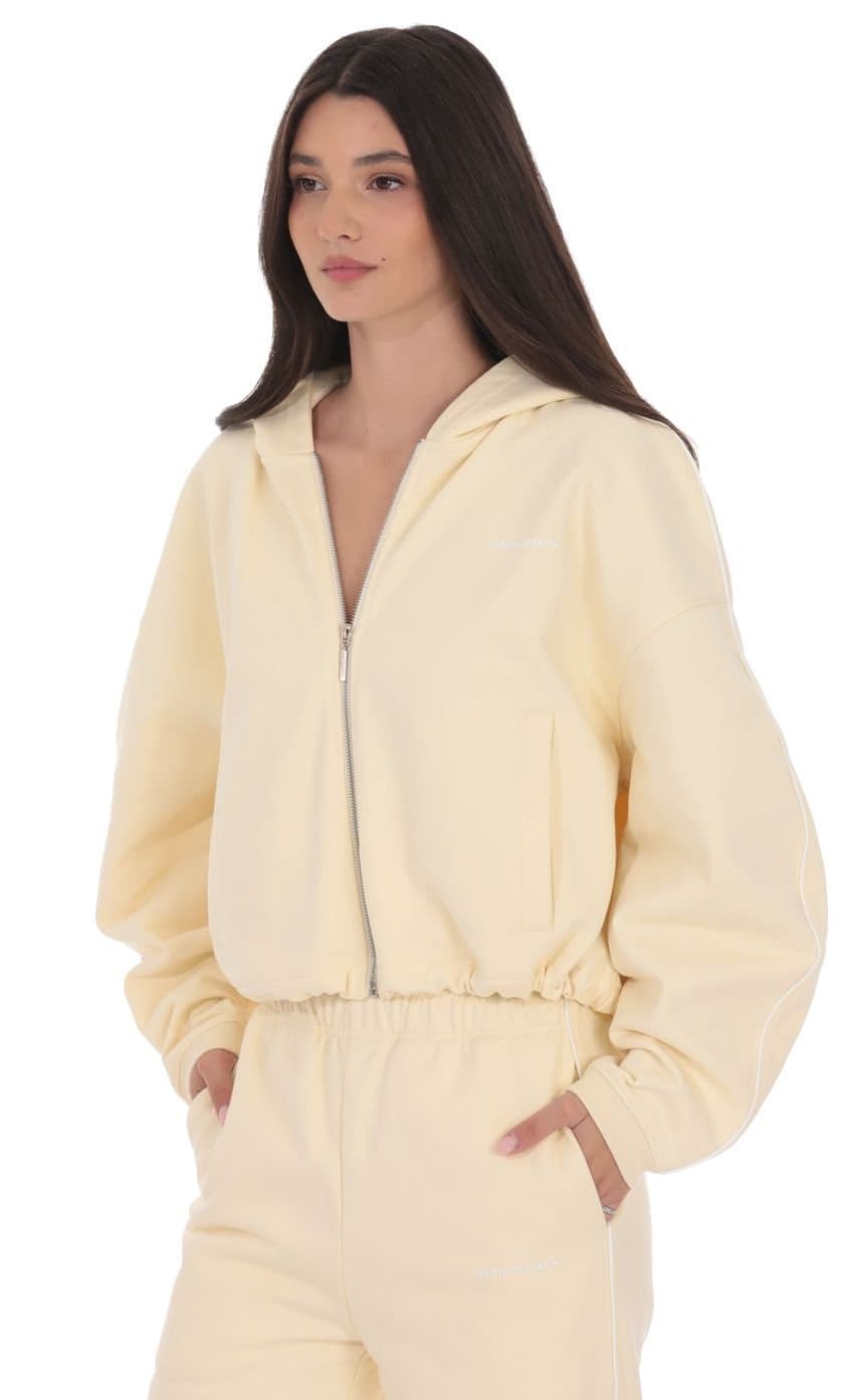 Cropped Cinch Waist Hoodie in Cream