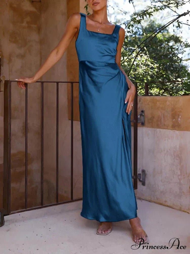 Summer Halter Satin Midi Bridesmaid Prom Dress
