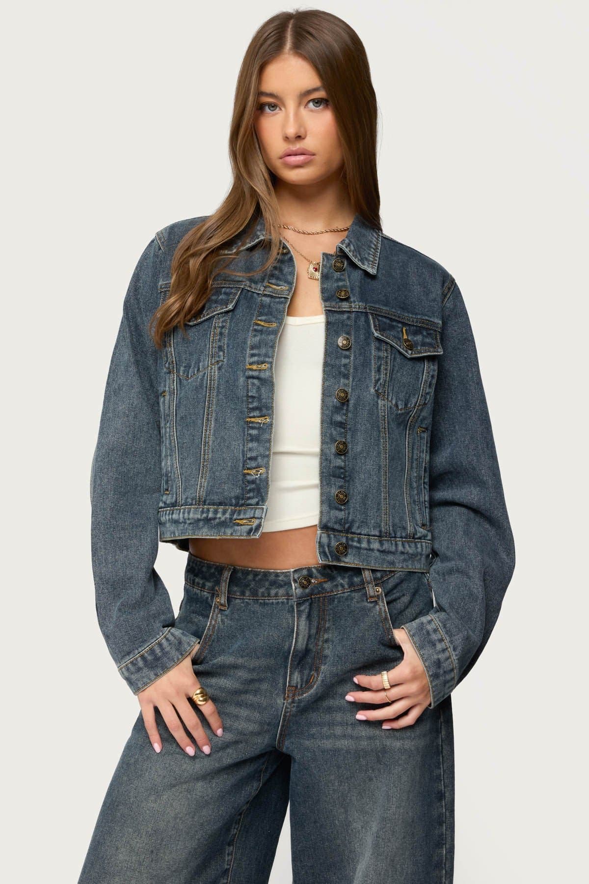Barb Denim Jacket 100% Cotton Collared with Pockets Contrast Stitching Button Closure