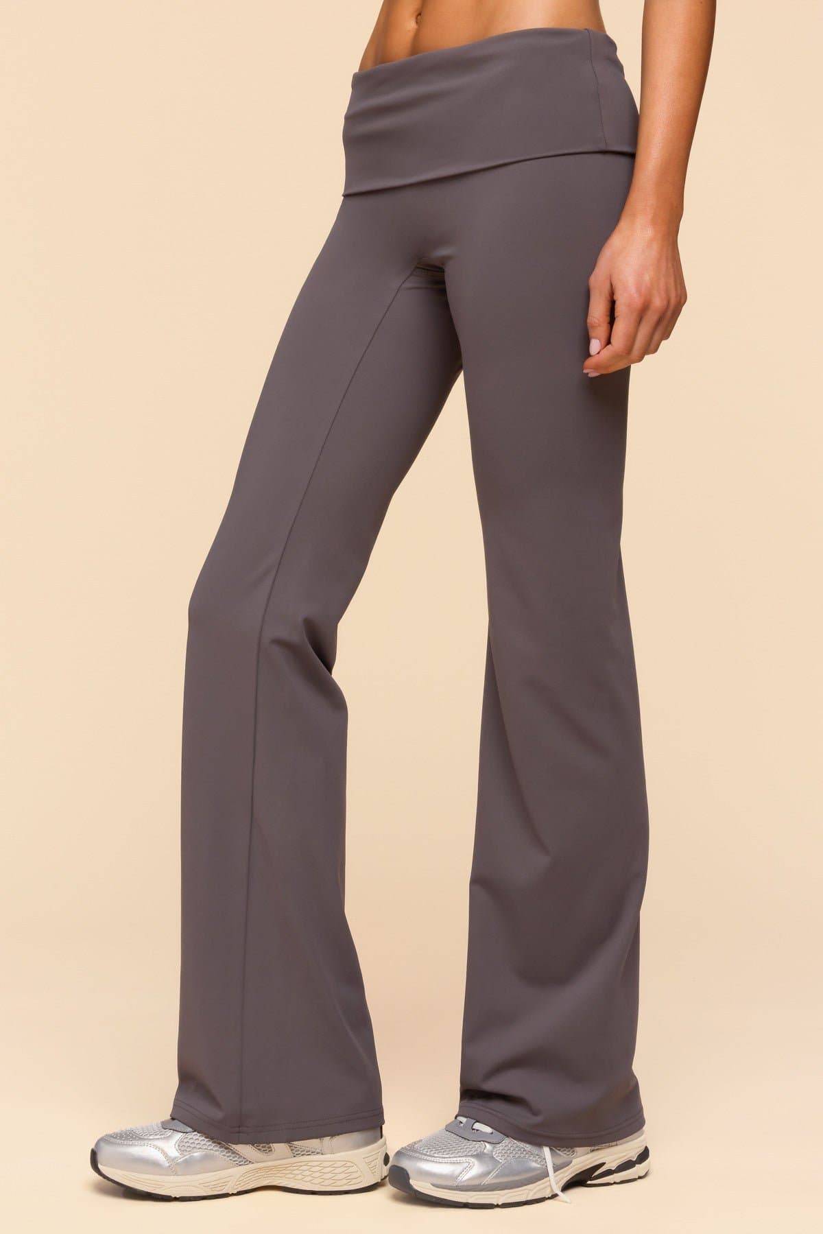 Oriane Foldover Flared Leggings - Polyester Spandex, Size S Inseam 32.7"