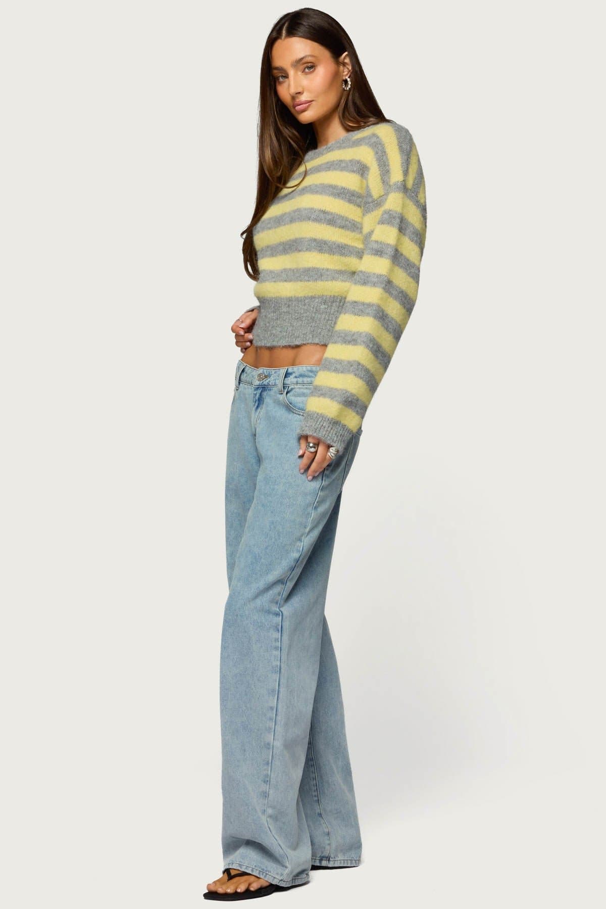 Penelope Fuzzy Striped Sweater - Polyester Nylon Wool Spandex Knit