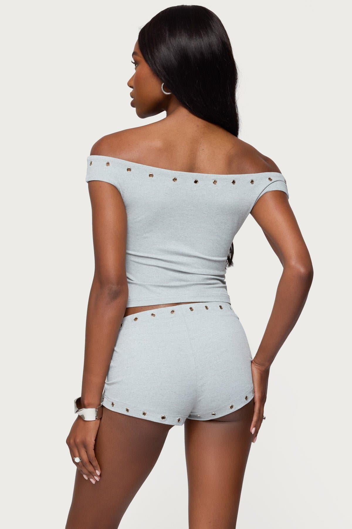 Neriah Grommet Off Shoulder Top - Polyester Spandex Matching Set