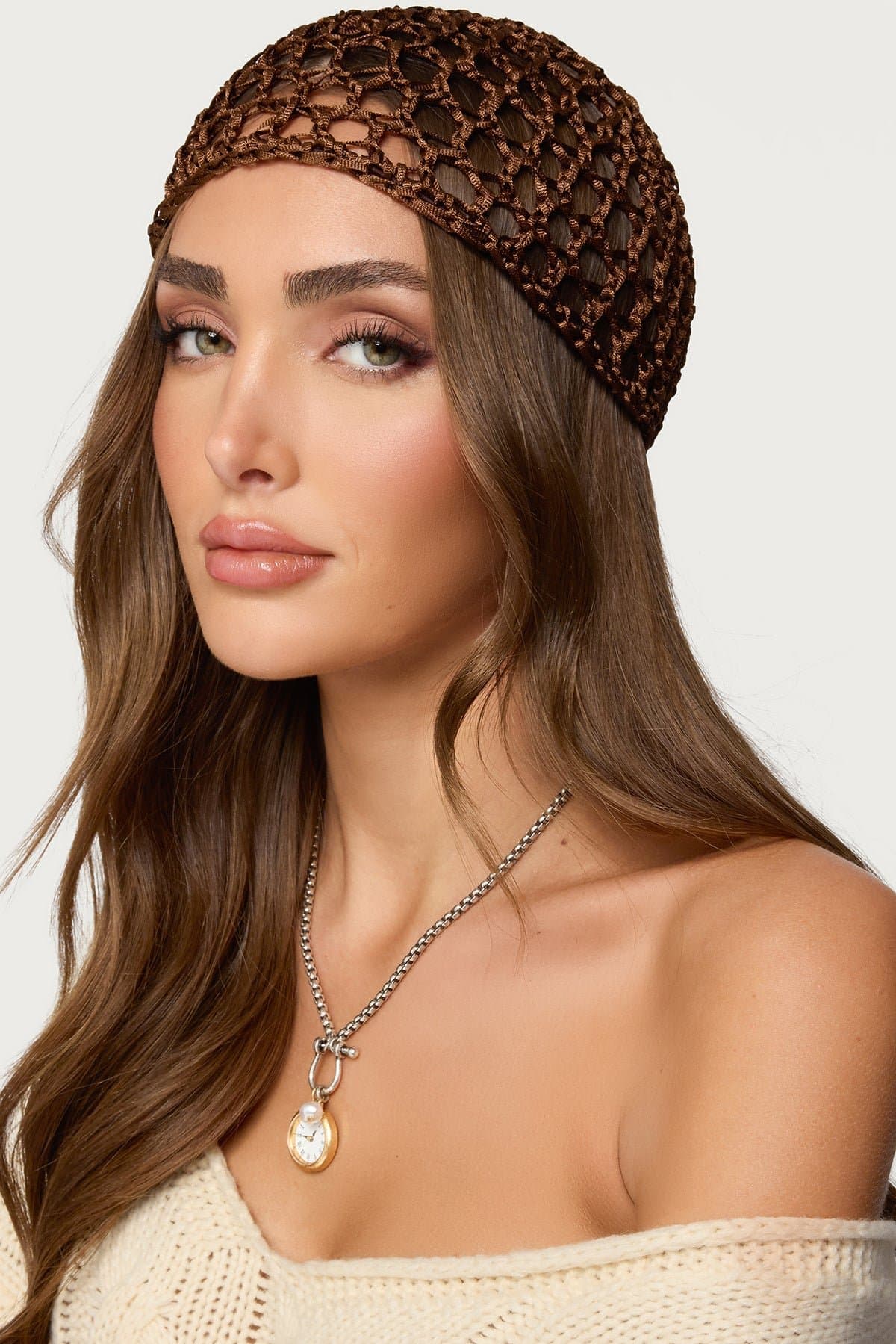 Lulu Crochet Beanie Hat - Polyester Knit Winter Accessory, Height 5.9in Length 7.9in