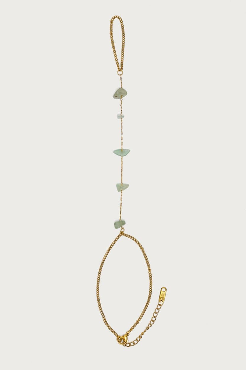 Stone Hand Chain with Gold Tone Metal and Glass Detailing - 9 Inch Length