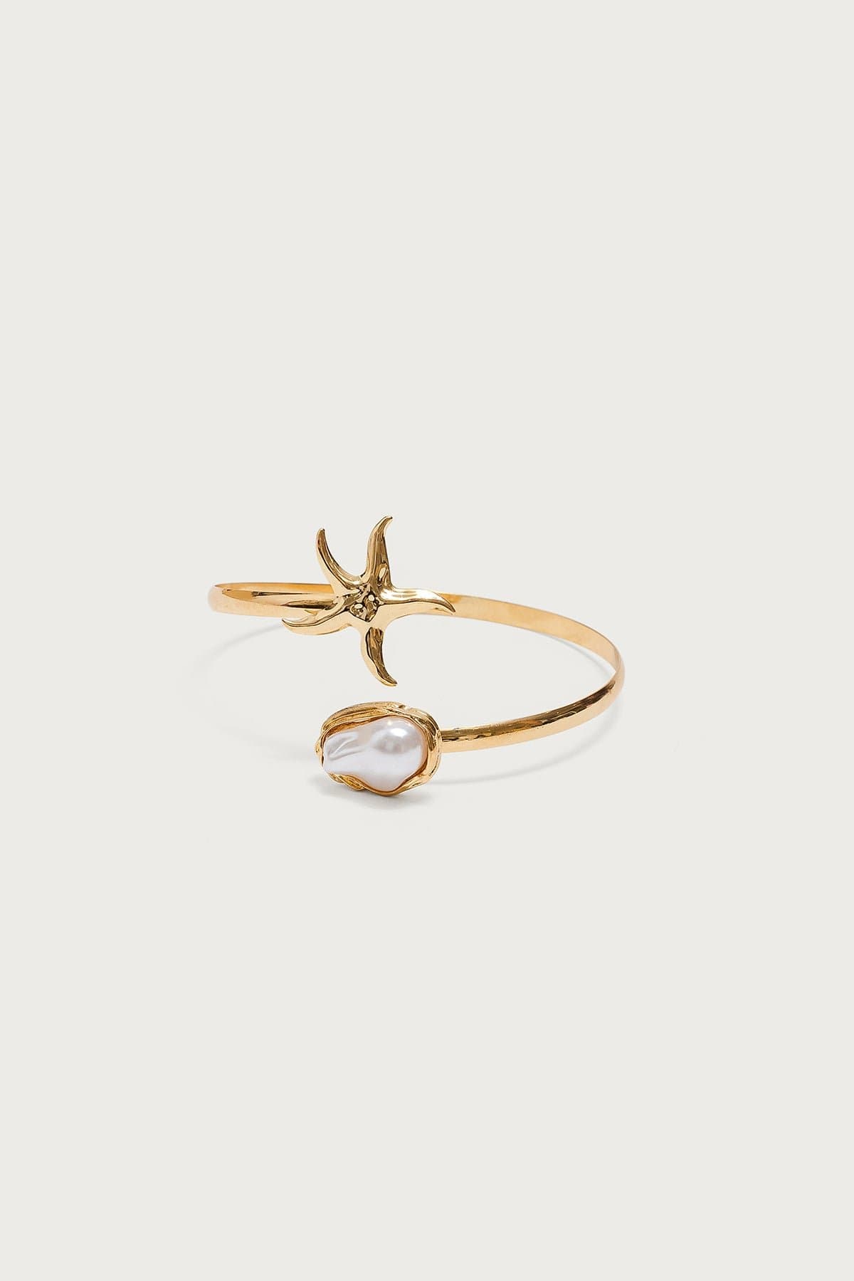Pearly Sea Star Arm Cuff in Gold Tone Metal and Plastic - 2.6 Inch Length