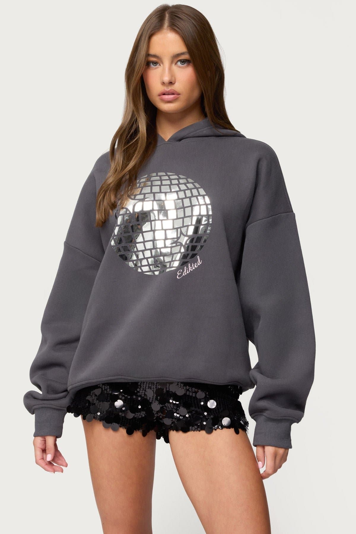 Disco Ball Hoodie - Cotton Polyester Graphic Print Unisex Sweatshirt