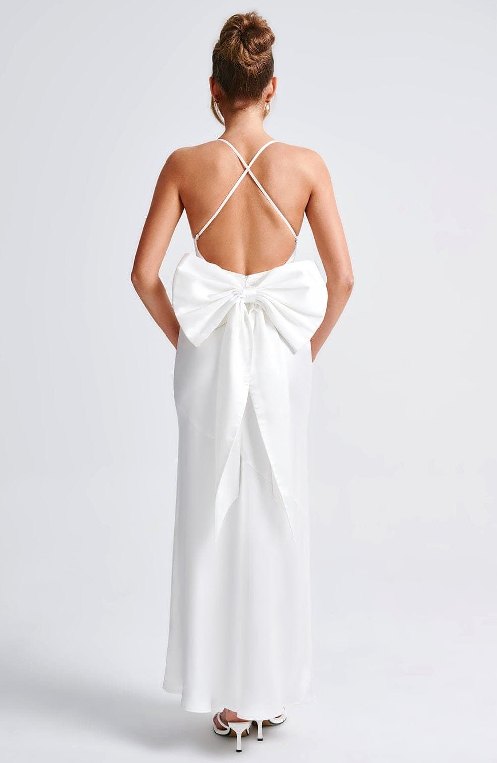 Sarita Maxi Dress - Ivory Satin Triangle Cups Low Back