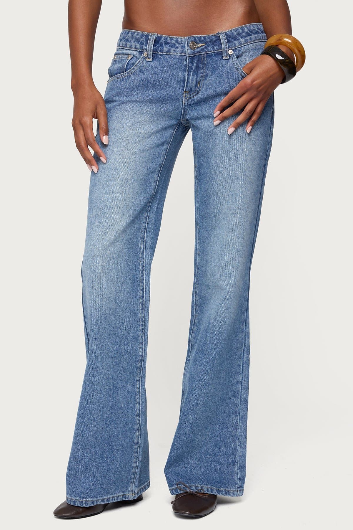 Kiarah Low Rise Bootcut Jeans in Rigid 100% Cotton Denim, Size S Inseam 32.3"
