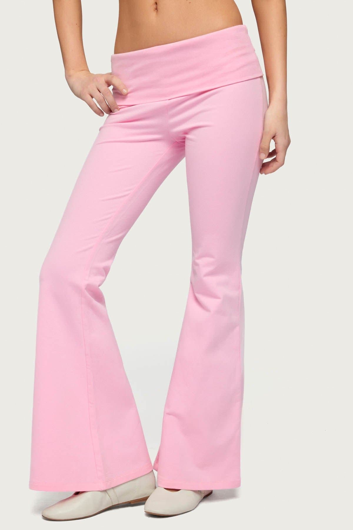 Petite Naomi Foldover Flared Leggings - Cotton Spandex Loungewear Size S Inseam 29.5in