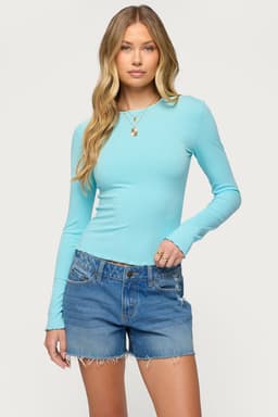 Galah Ribbed Long Sleeve T-Shirt - Rayon Spandex Lettuce Hem Trim