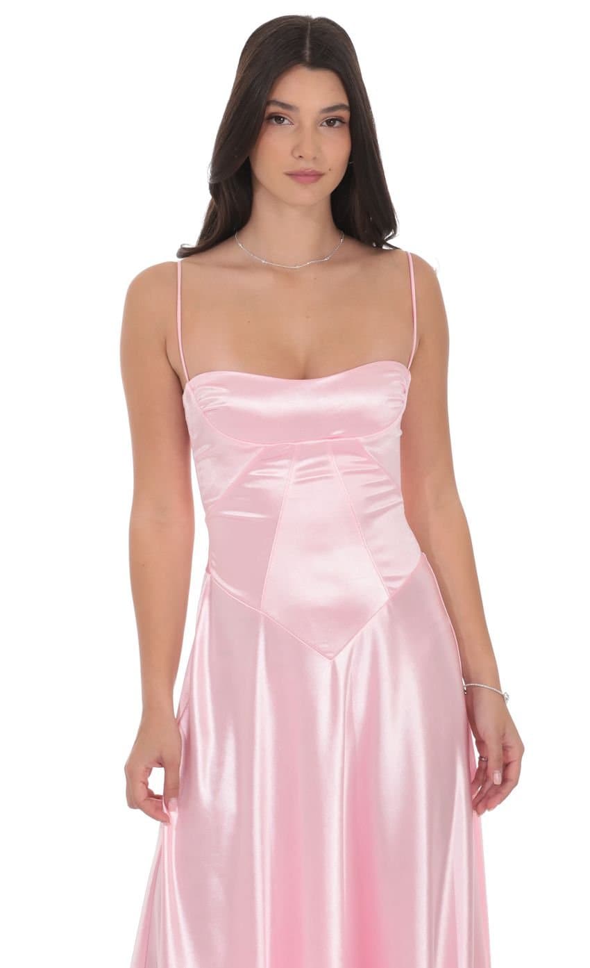 Satin Square Neck Maxi Dress in Pink