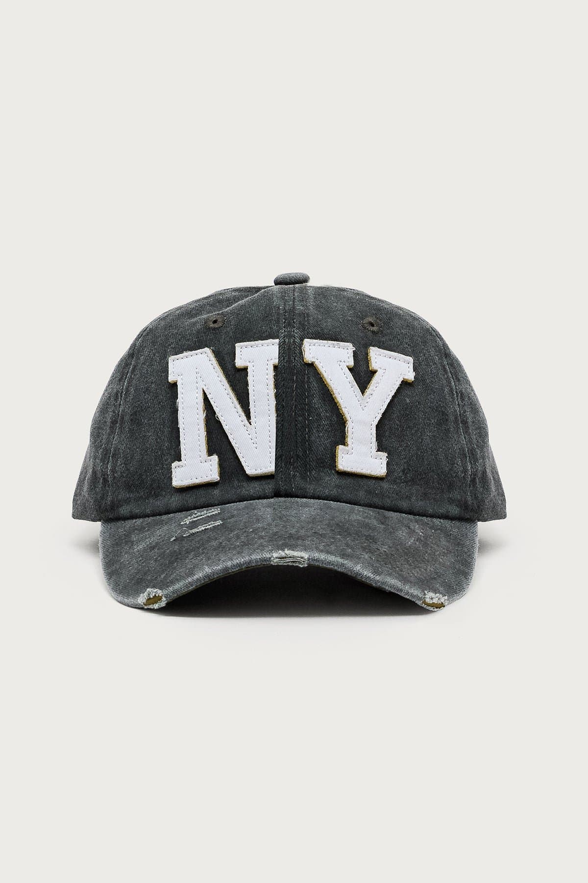 NY Distressed Baseball Cap - 100% Cotton Graphic Text Hat