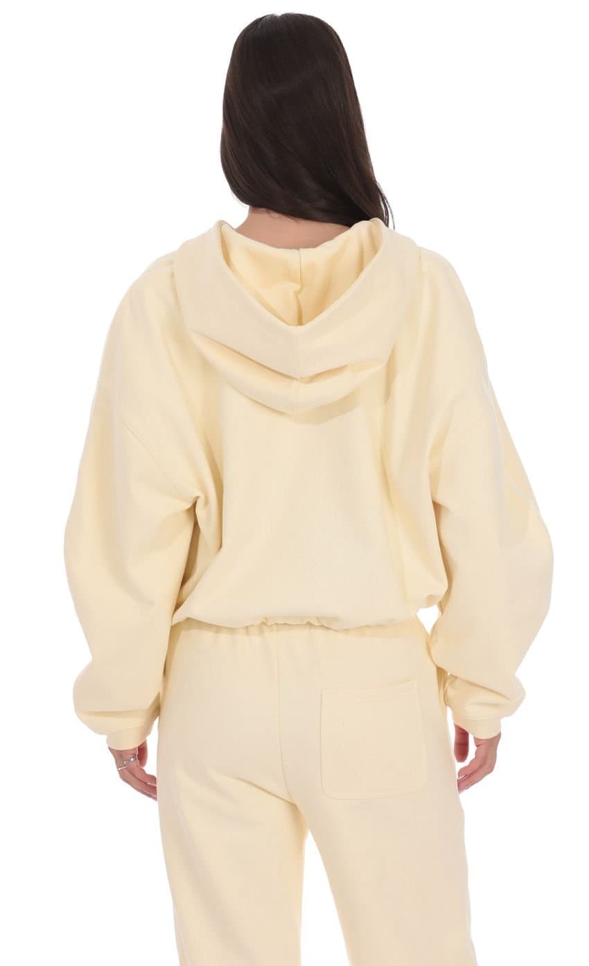 Cropped Cinch Waist Hoodie in Cream