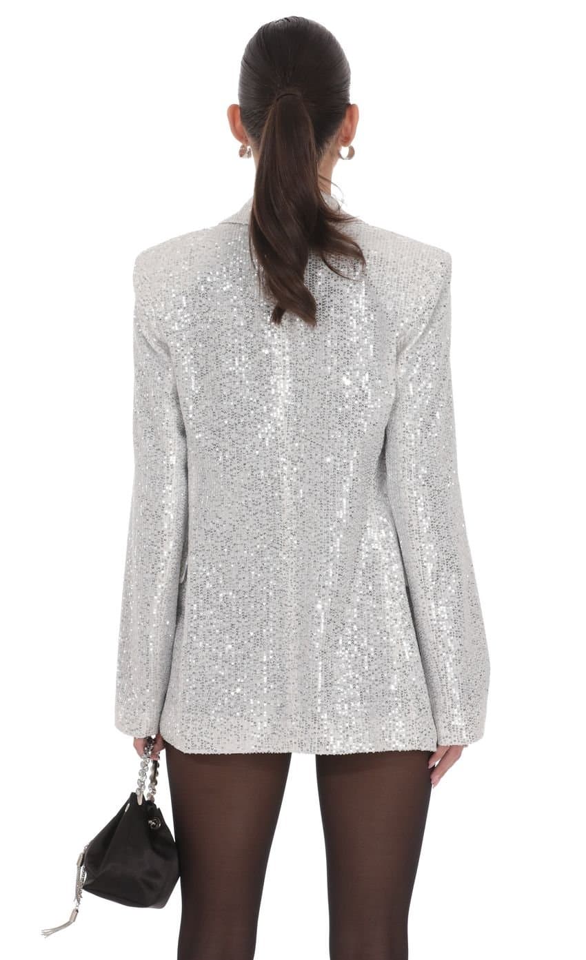 Double Breasted Sequin Blazer in Silver