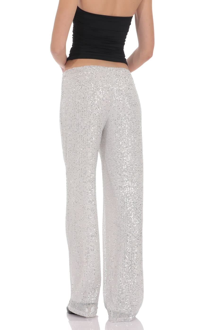 Straight Sequin Pants in Silver