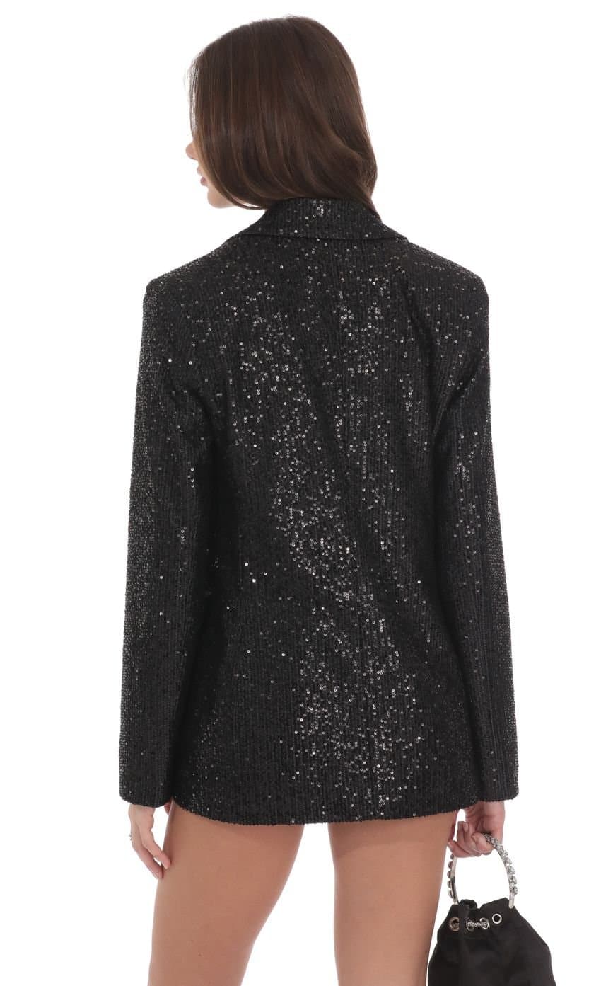 Double Breasted Sequin Blazer in Black