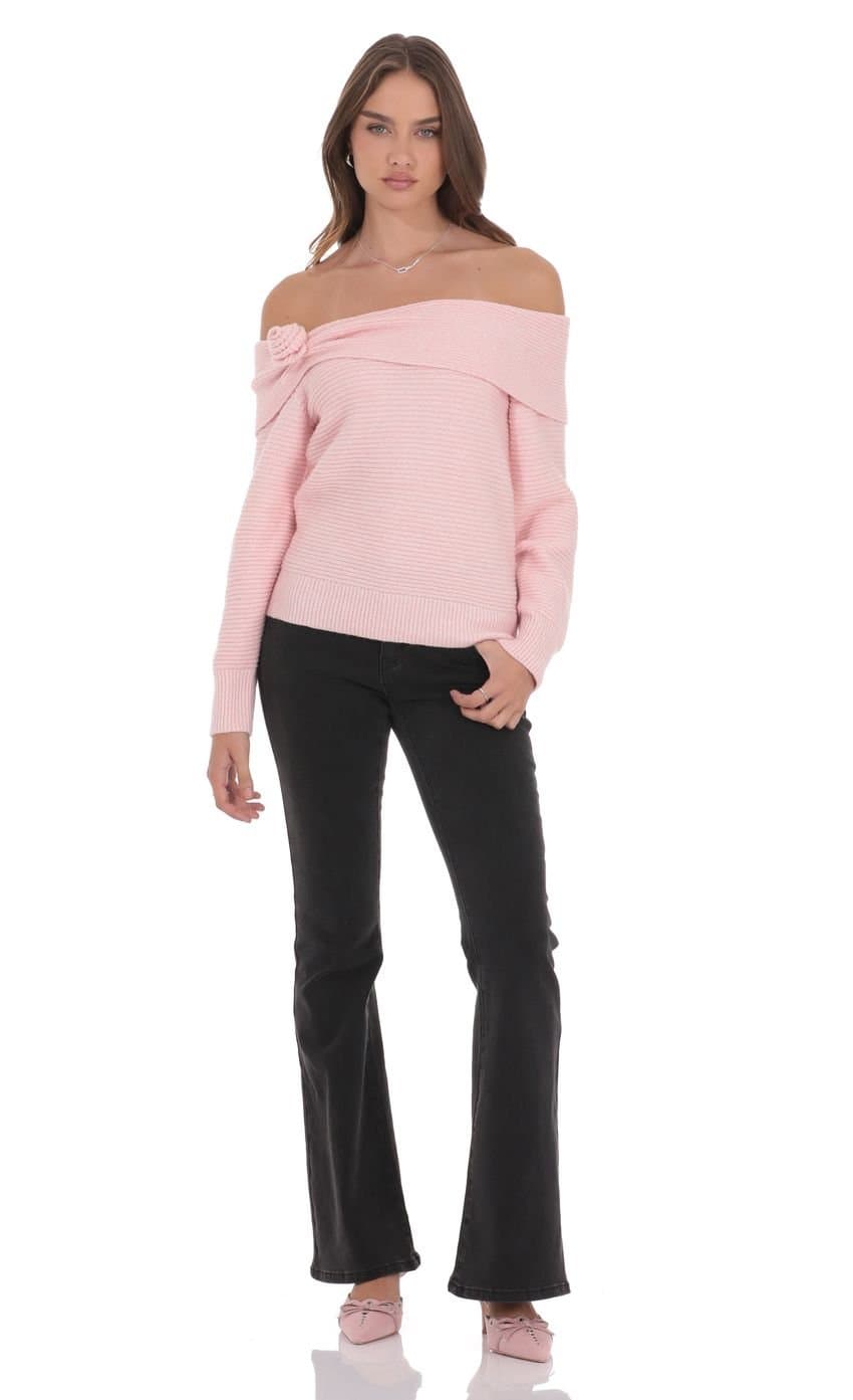 Rosette Off Shoulder Jumper in Pink