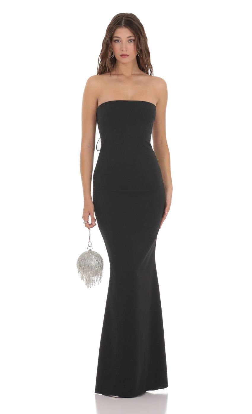 Back Bow Strapless Maxi Dress in Black