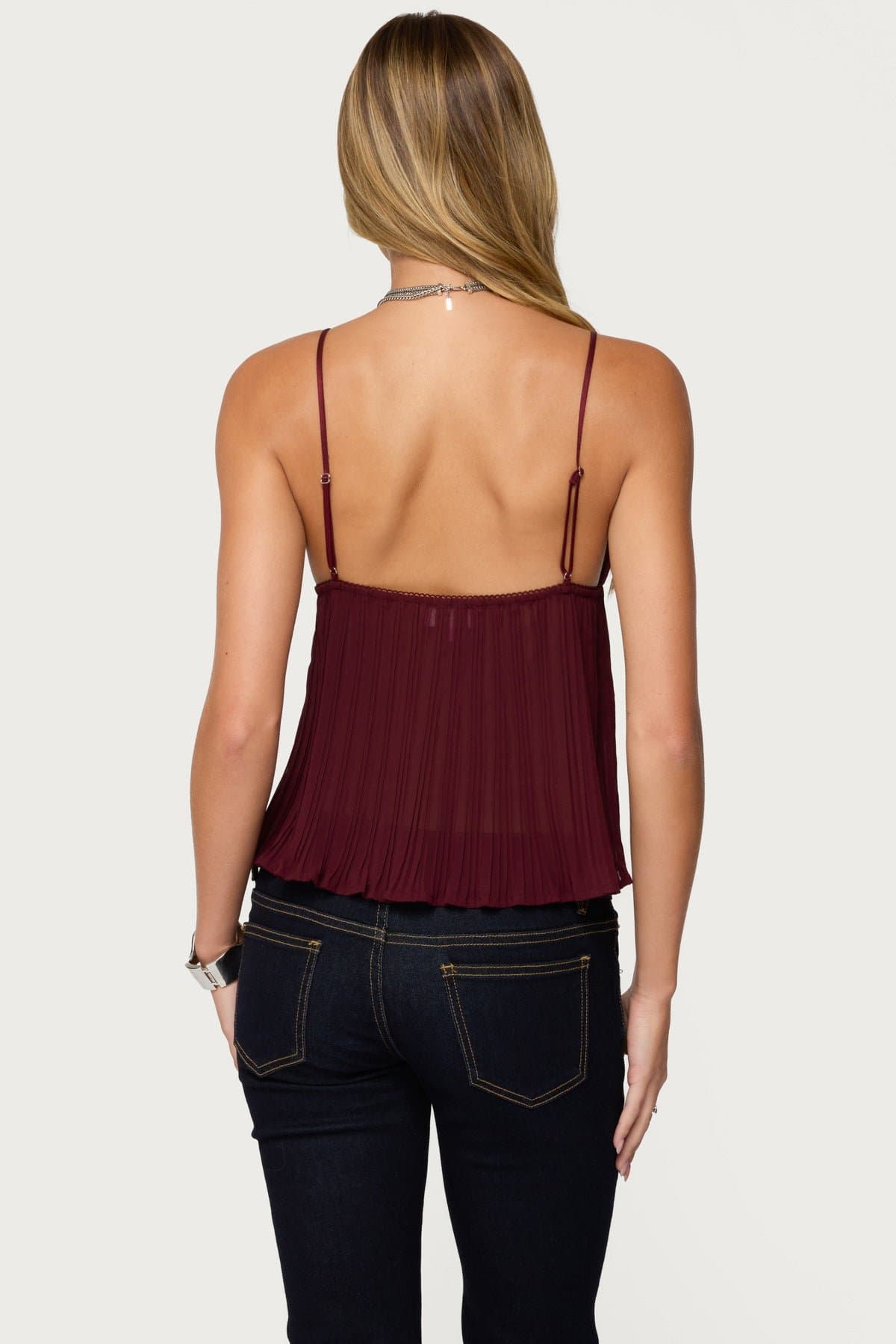 Rhian Lacey Pleated Babydoll Top with Adjustable Straps, Lace Bust, Chiffon