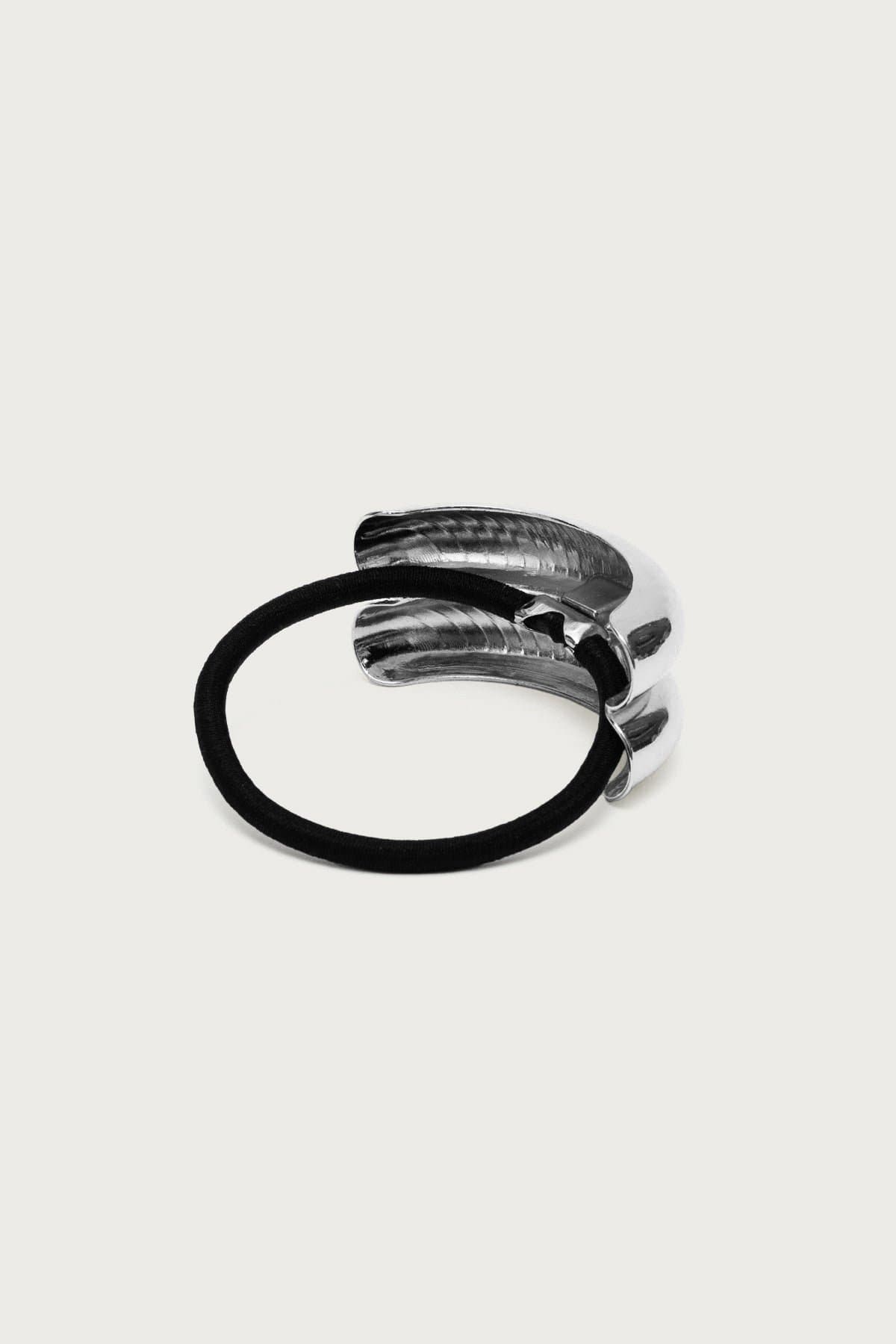 Sleek Double Cuff Hair Tie in Silver Tone Metal, 2.2 Inch Length
