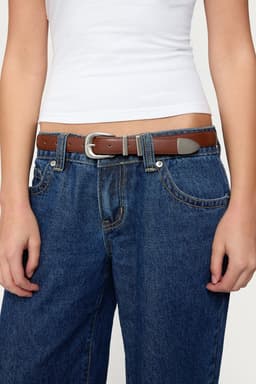 Basic Buckle Faux Leather Belt - Silver Tone Buckle, Polyurethane Rayon, 40.4 Inch Length