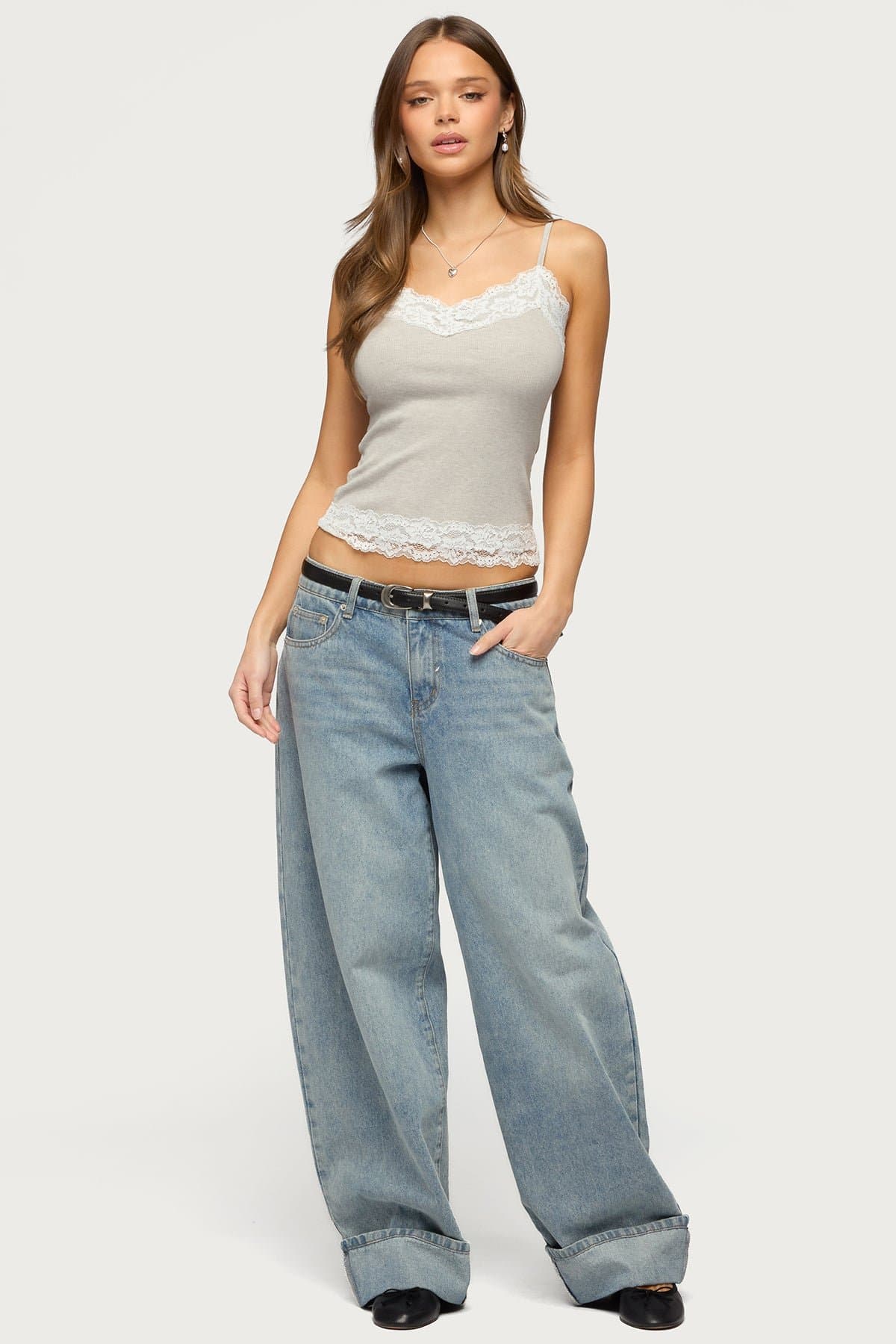 Vieve Contrast Lacey Tank Top - Rayon Polyester Nylon Spandex Adjustable Straps