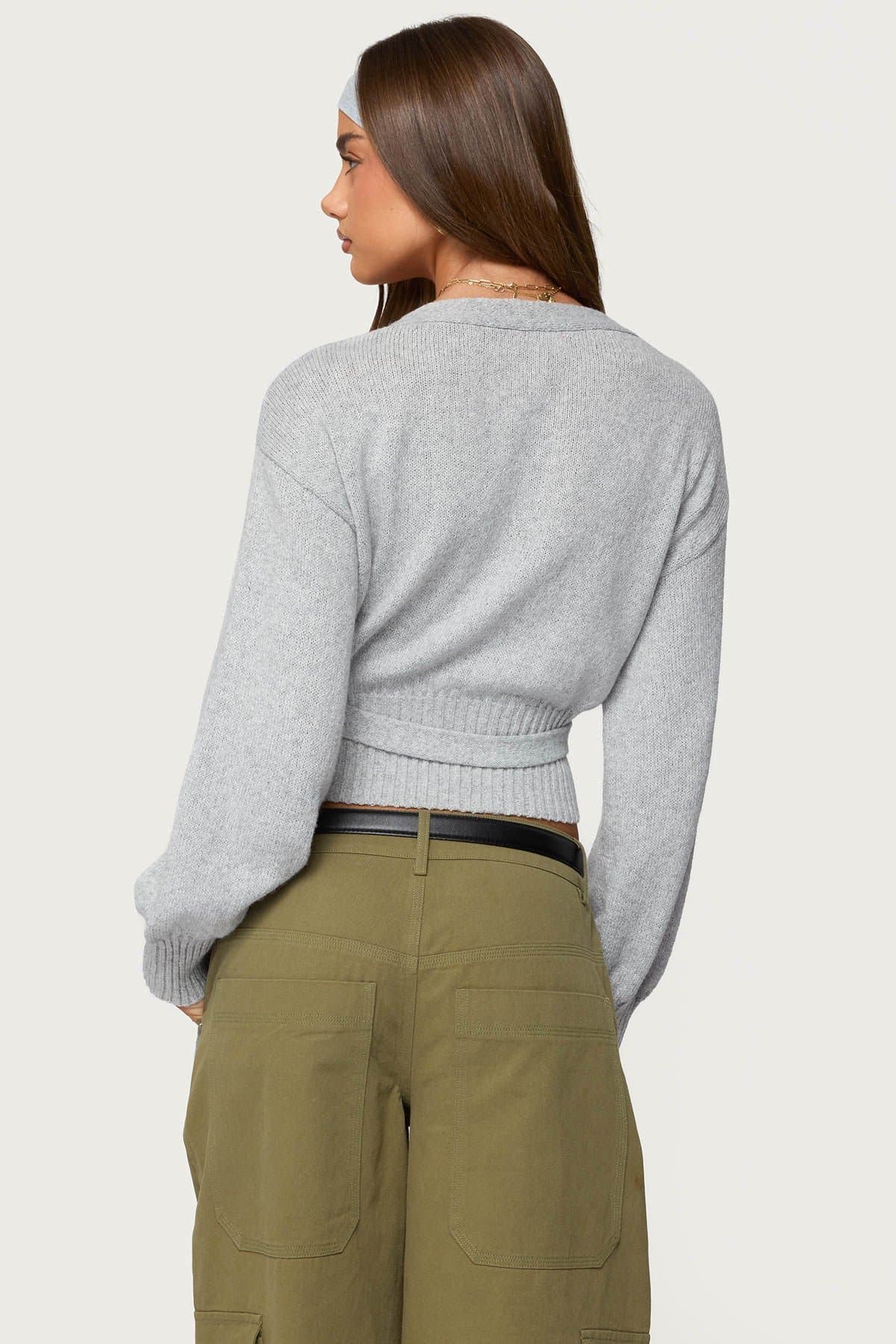 Stella Wrap Knit Cardigan - Acrylic Ribbed Tie Closure Sweater