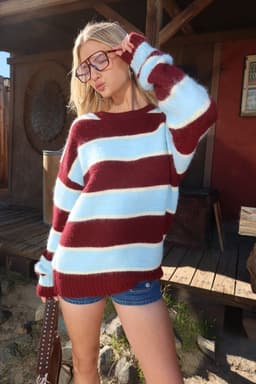 Conrad Striped Oversized Sweater - Polyester Nylon Wool Spandex Knit