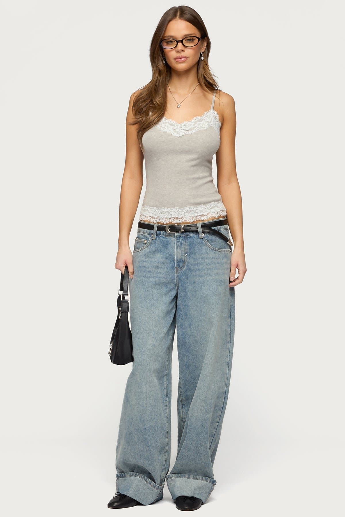 Vieve Contrast Lacey Tank Top - Rayon Polyester Nylon Spandex Adjustable Straps