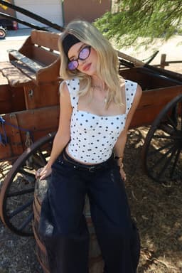 Marcella Wide Strap Corset with Polka Dot Print, Mesh Fabric, Cupped Boned Bodice